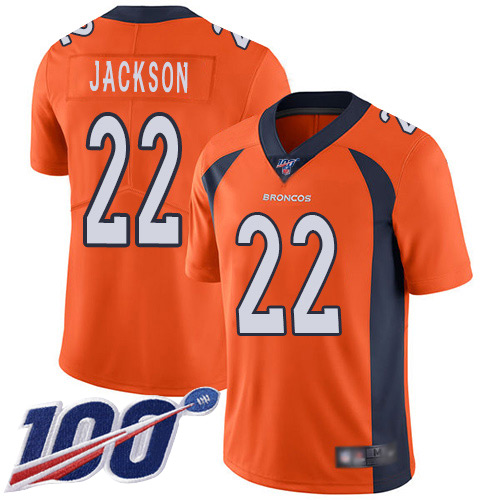 Men Denver Broncos 22 Kareem Jackson Orange Team Color Vapor Untouchable Limited Player 100th Season Football NFL Jersey